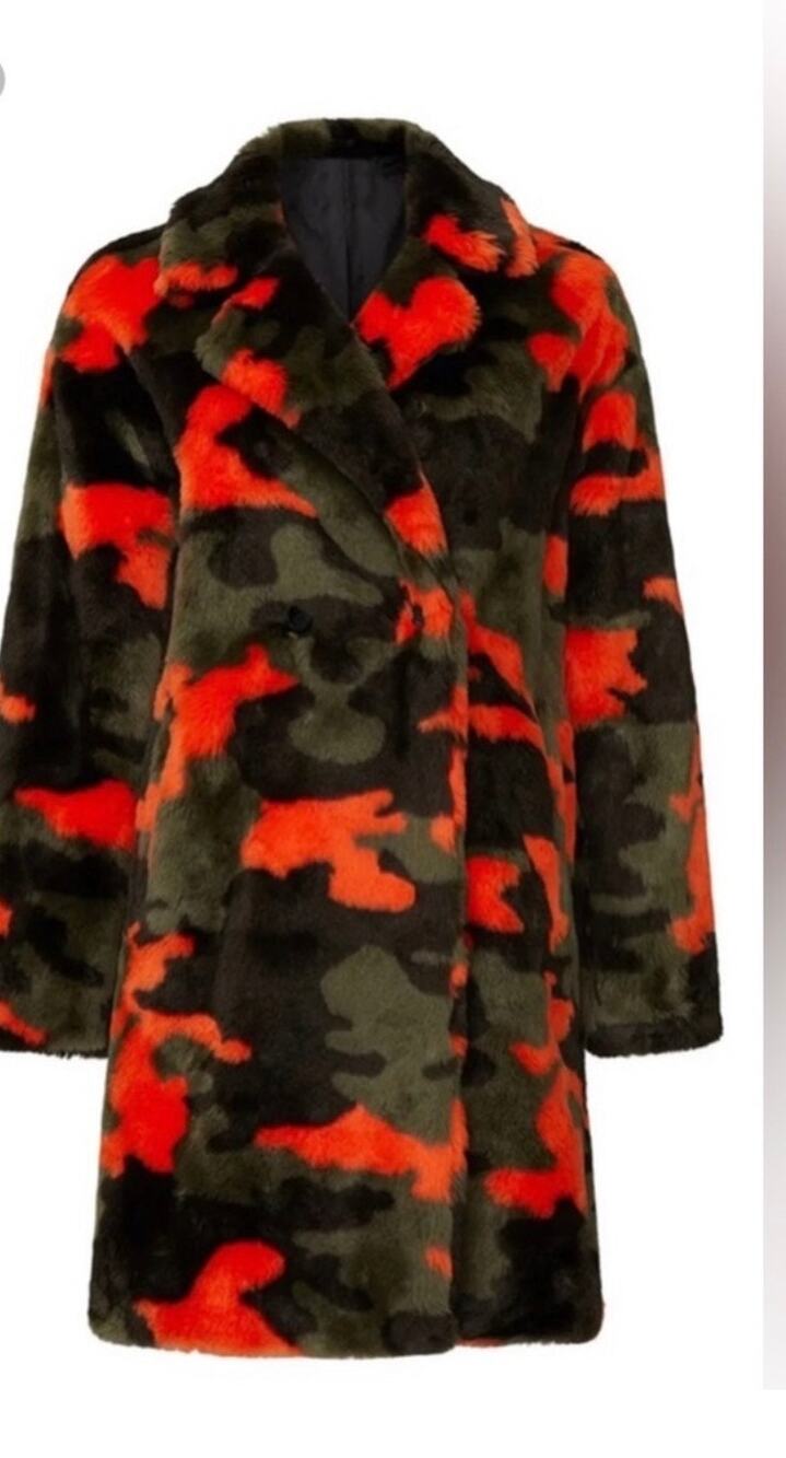 Apparis Faux Fur Jacket. Black, Orange and Green